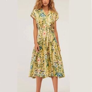 Floral Midi Dress in Yellow and Green